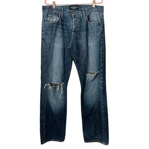 Lucky Brand Jeans Mens 34x32 221 Slim Straight Distressed‎ Button Fly Cotton